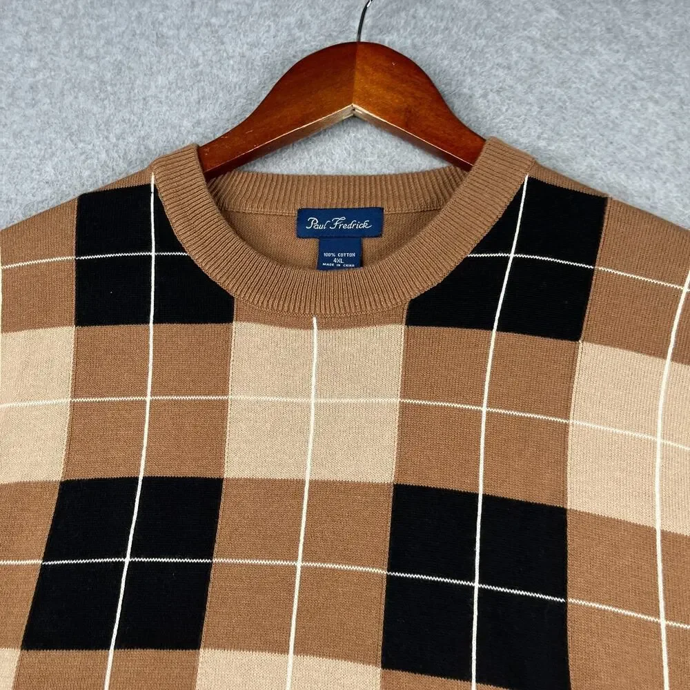 Paul Fredrick Knit Sweater Beige Check Mens 4XL Casual Classic